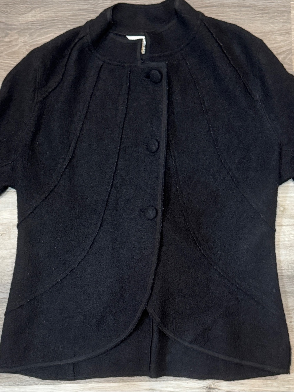 Orvis Black Short Wool Longsleeved Sweater with Covered Buttons
